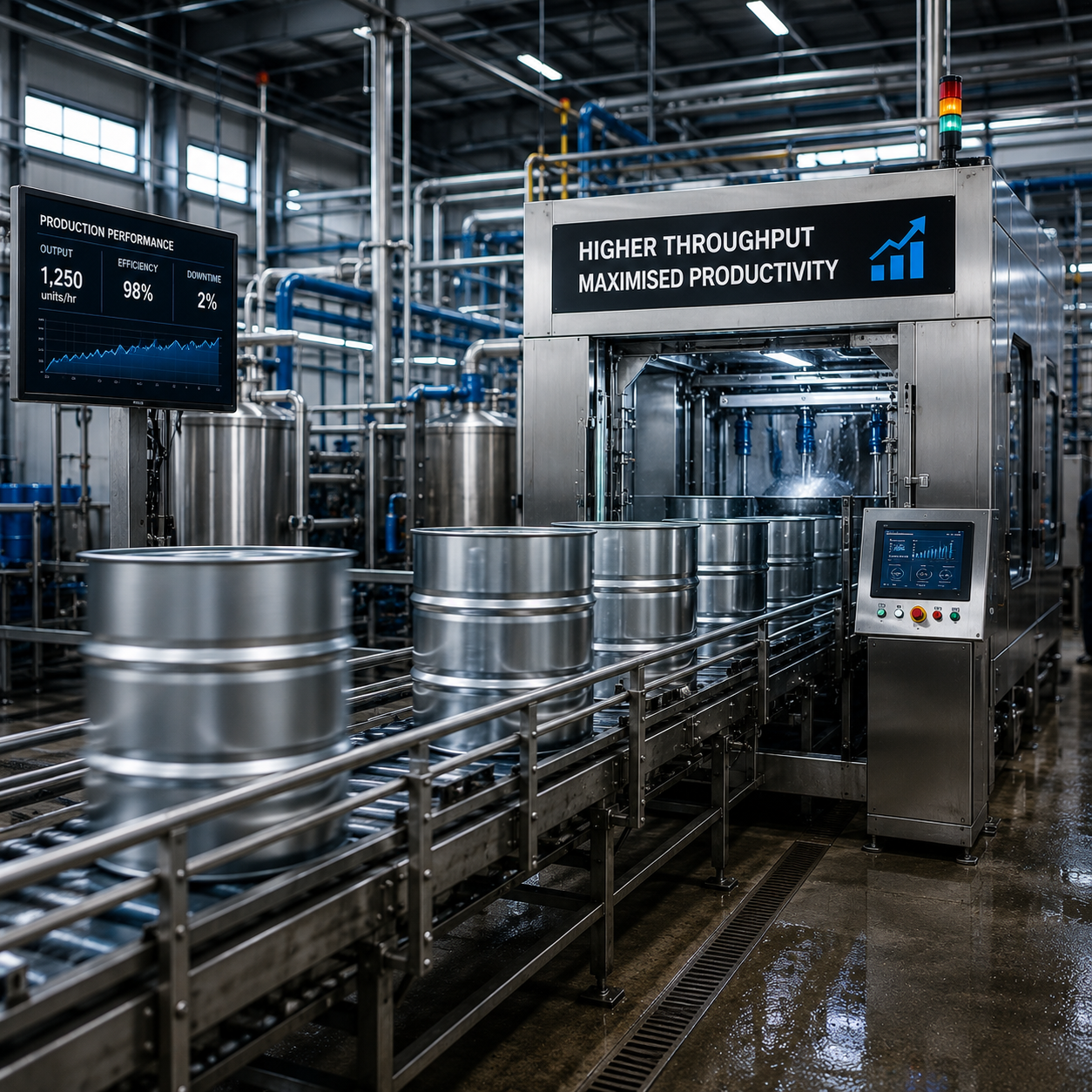 Production line showing higher throughput and maximised productivity