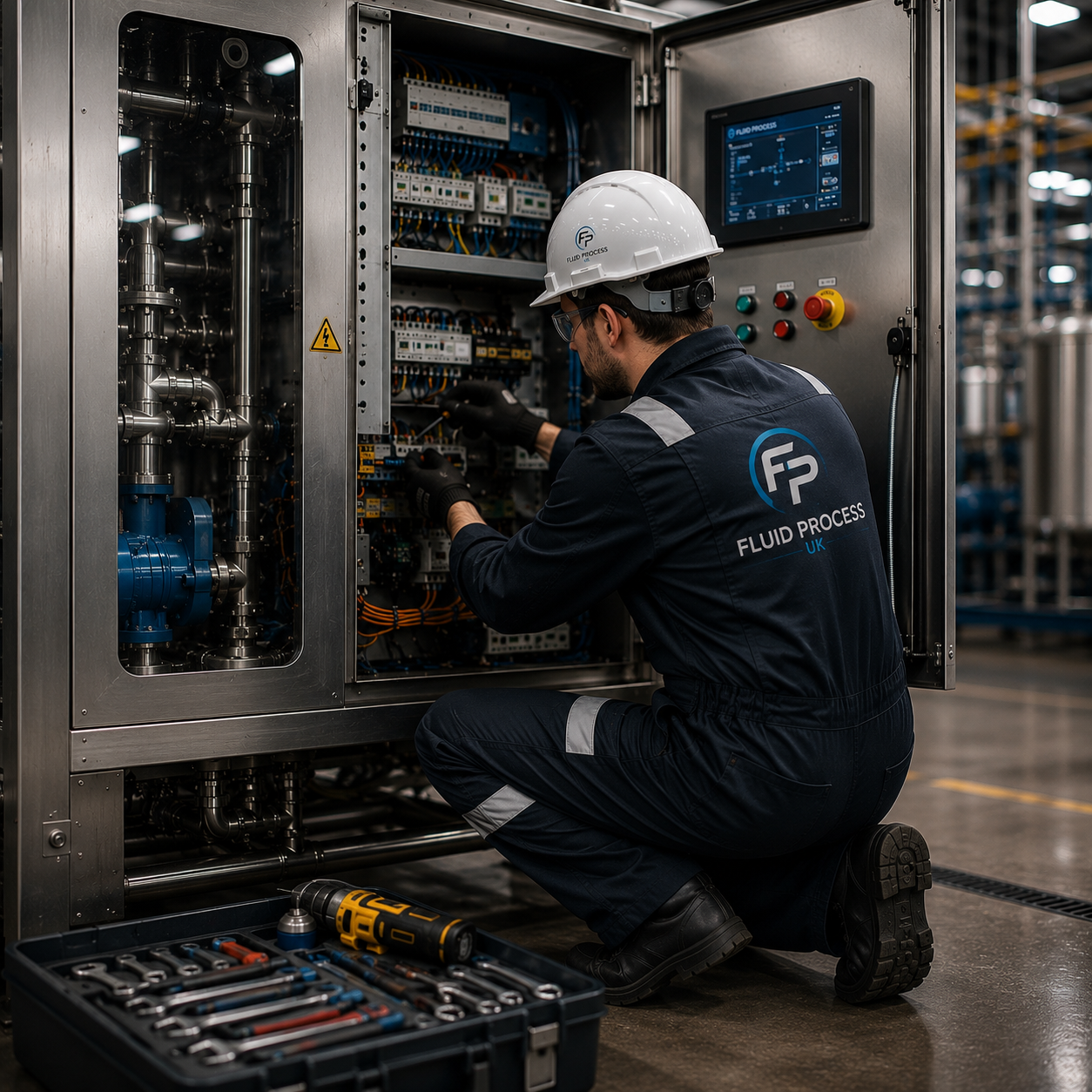 Fluid Process UK engineer servicing a control panel
